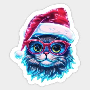 Neon  Christmas Cat Holiday Art Sticker